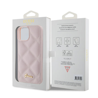 Étui pour Apple iPhone 15, Guess, Logo Métallique Matelassé, Rose