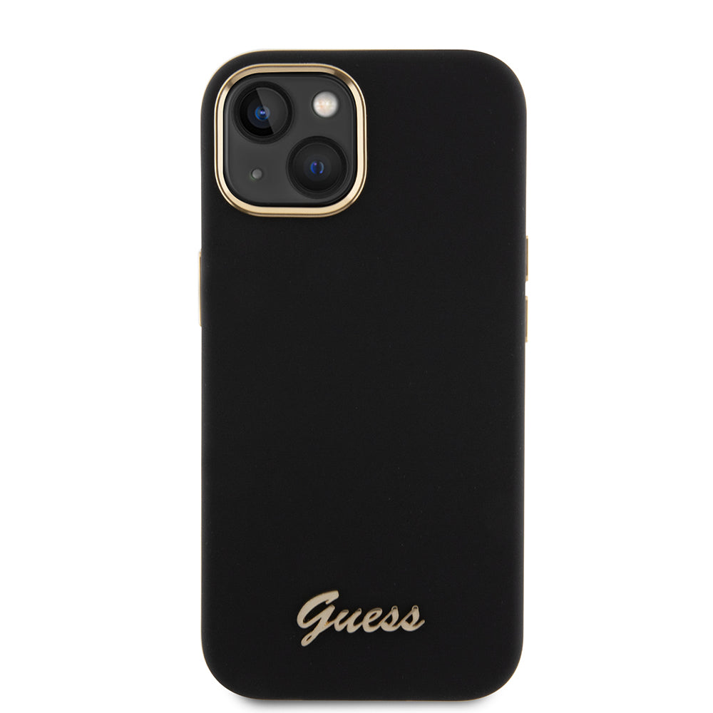 Étui pour Apple iPhone 15, Guess, Script Metal Logo & Frame, Noir