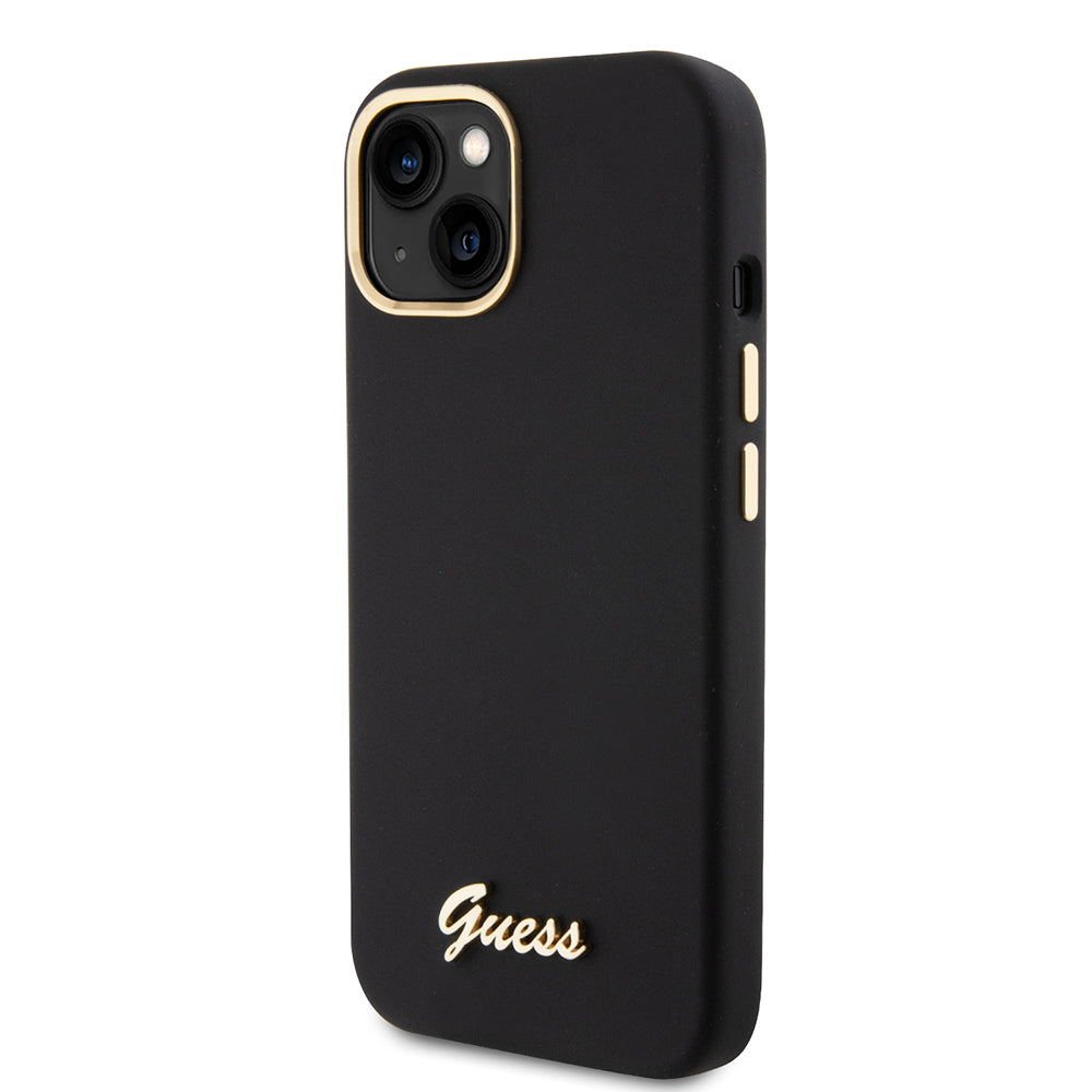 Étui pour Apple iPhone 15, Guess, Script Metal Logo & Frame, Noir