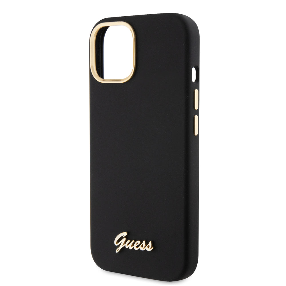 Étui pour Apple iPhone 15, Guess, Script Metal Logo & Frame, Noir