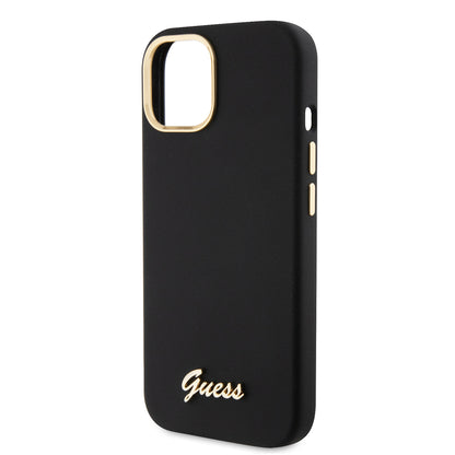 Étui pour Apple iPhone 15, Guess, Script Metal Logo & Frame, Noir