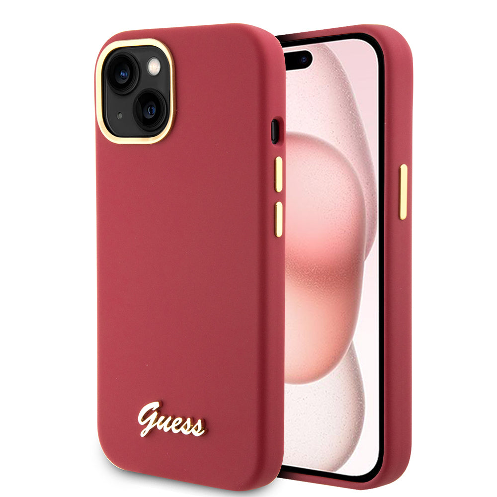 Étui pour Apple iPhone 15, Guess, Script Metal Logo & Frame, Rose