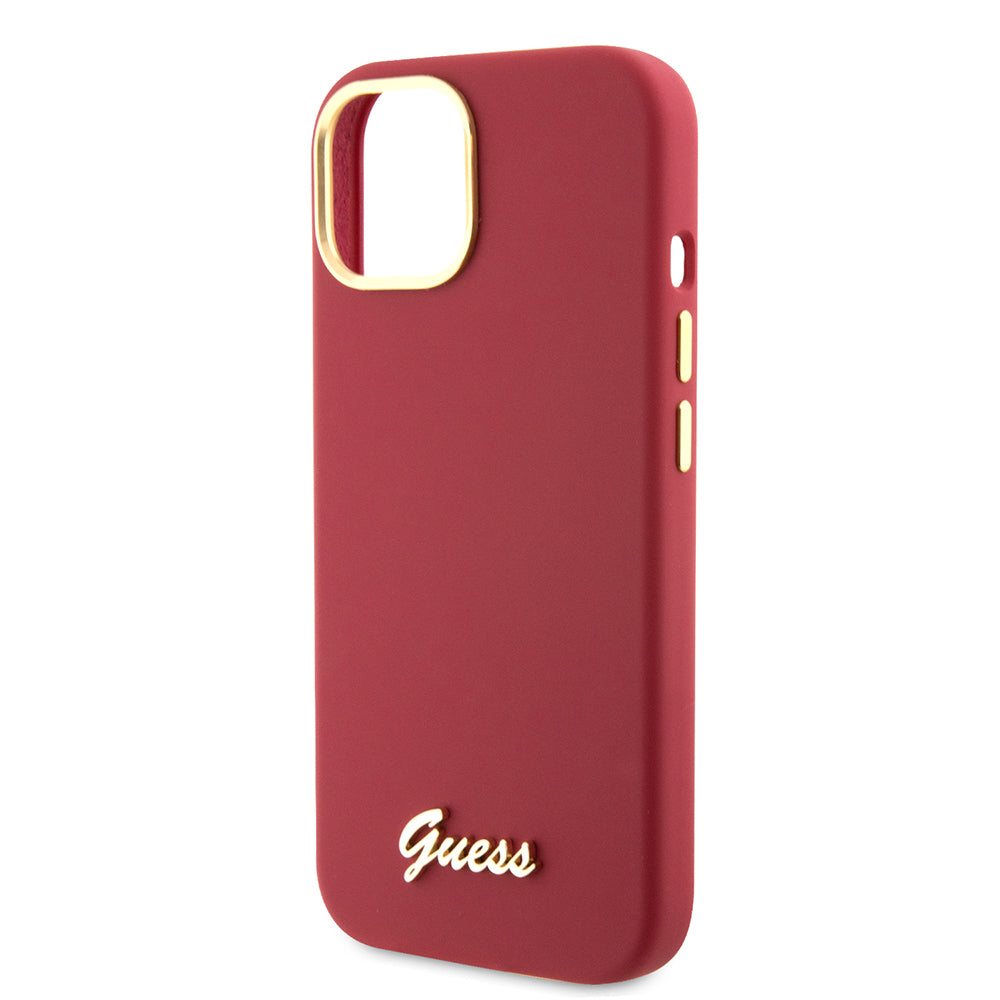 Étui pour Apple iPhone 15, Guess, Script Metal Logo & Frame, Rose