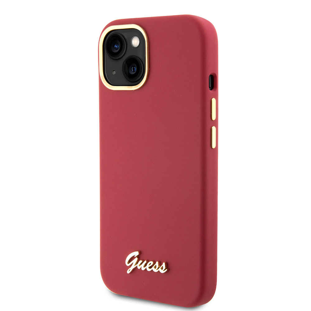 Étui pour Apple iPhone 15, Guess, Script Metal Logo & Frame, Rose