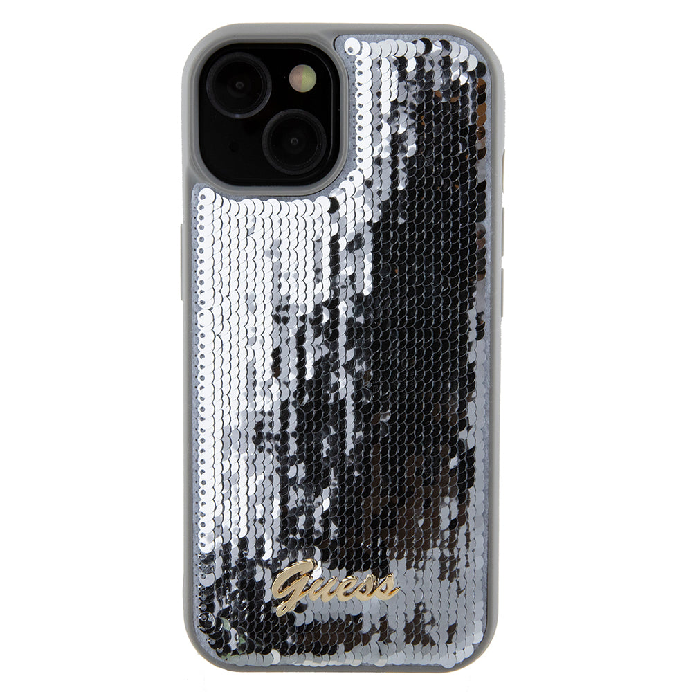 Étui pour Apple iPhone 15, Guess, Sequin Script Metal, Argenté