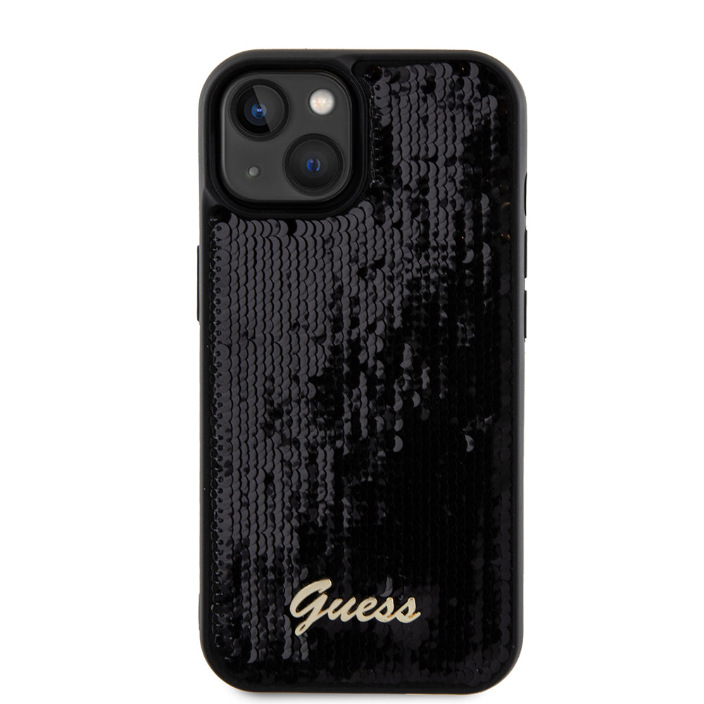 Hoes voor Apple iPhone 15, Guess, Sequin Script Metal, Zwart