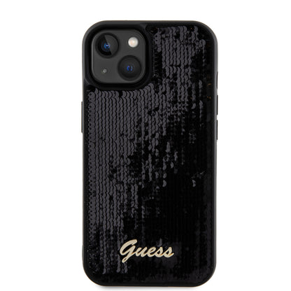 Hoes voor Apple iPhone 15, Guess, Sequin Script Metal, Zwart
