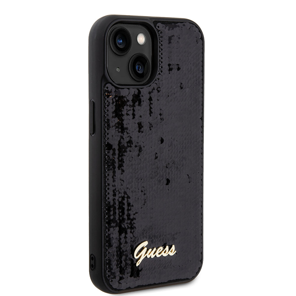 Hoes voor Apple iPhone 15, Guess, Sequin Script Metal, Zwart