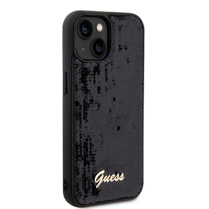 Hoes voor Apple iPhone 15, Guess, Sequin Script Metal, Zwart