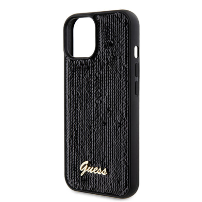 Hoes voor Apple iPhone 15, Guess, Sequin Script Metal, Zwart