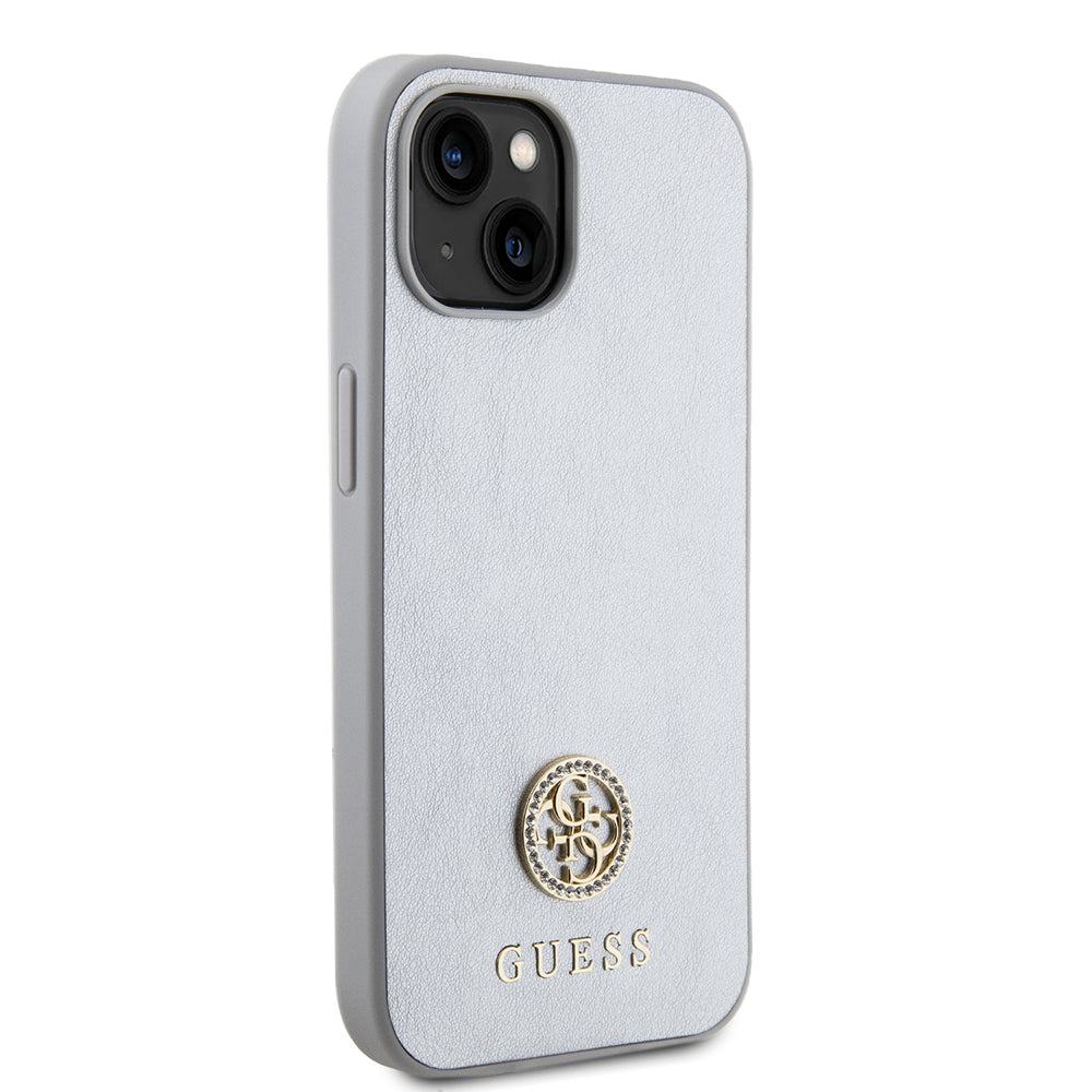 Hülle für Apple iPhone 15, Guess, Strass Metal Logo, Silberfarben