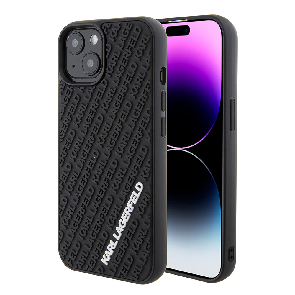 Étui pour Apple iPhone 15, Karl Lagerfeld, 3D Rubber Multi Logo, Noir