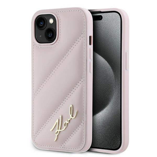 Étui pour Apple iPhone 15, Karl Lagerfeld, Diagonal Quilted Script, Rose