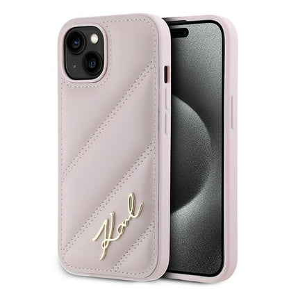 Étui pour Apple iPhone 15, Karl Lagerfeld, Diagonal Quilted Script, Rose