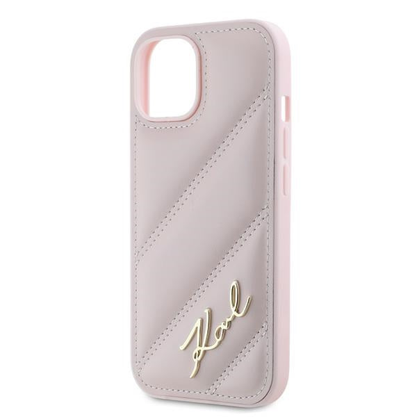 Étui pour Apple iPhone 15, Karl Lagerfeld, Diagonal Quilted Script, Rose