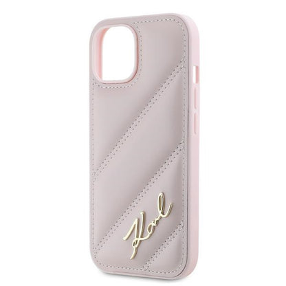Étui pour Apple iPhone 15, Karl Lagerfeld, Diagonal Quilted Script, Rose