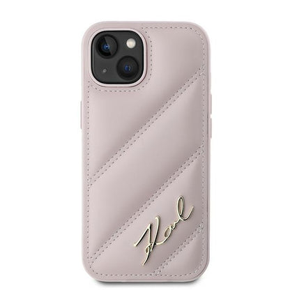 Étui pour Apple iPhone 15, Karl Lagerfeld, Diagonal Quilted Script, Rose
