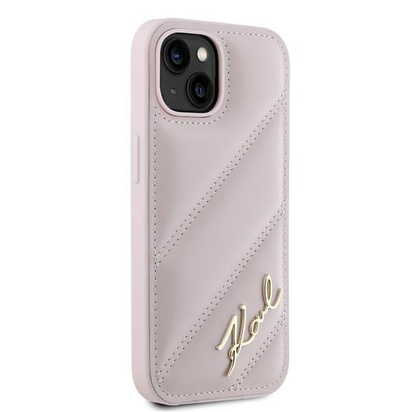 Étui pour Apple iPhone 15, Karl Lagerfeld, Diagonal Quilted Script, Rose