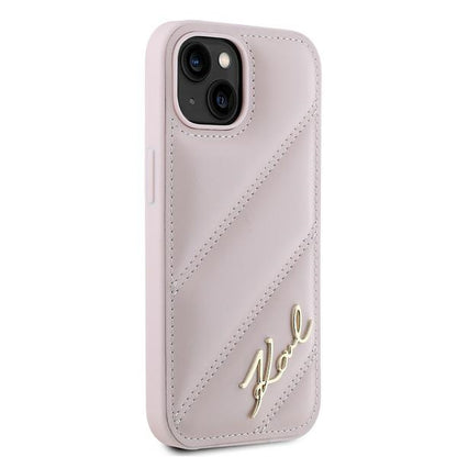 Étui pour Apple iPhone 15, Karl Lagerfeld, Diagonal Quilted Script, Rose