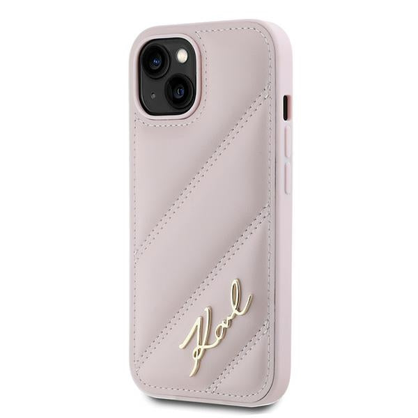 Étui pour Apple iPhone 15, Karl Lagerfeld, Diagonal Quilted Script, Rose