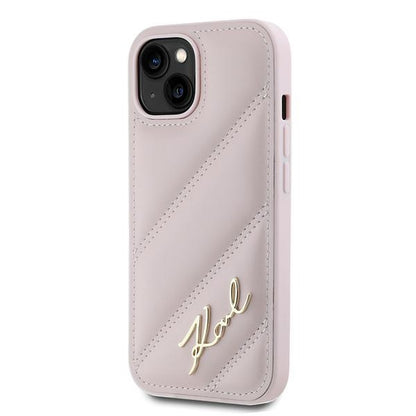 Étui pour Apple iPhone 15, Karl Lagerfeld, Diagonal Quilted Script, Rose