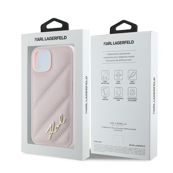 Étui pour Apple iPhone 15, Karl Lagerfeld, Diagonal Quilted Script, Rose