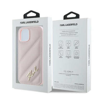 Étui pour Apple iPhone 15, Karl Lagerfeld, Diagonal Quilted Script, Rose