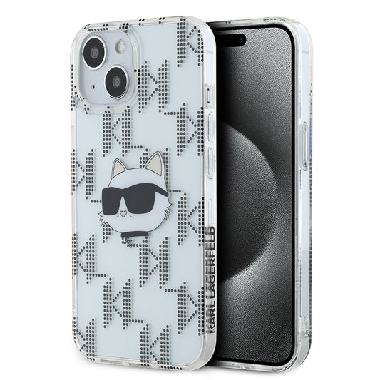Hülle für Apple iPhone 15, Karl Lagerfeld, IML Electroplated Choupette Head, Transparent