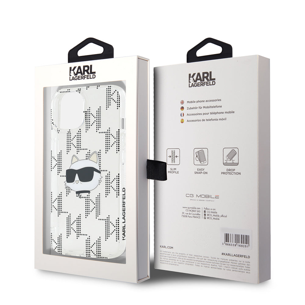 Case for Apple iPhone 15, Karl Lagerfeld, IML Electroplated Choupette Head, Transparent