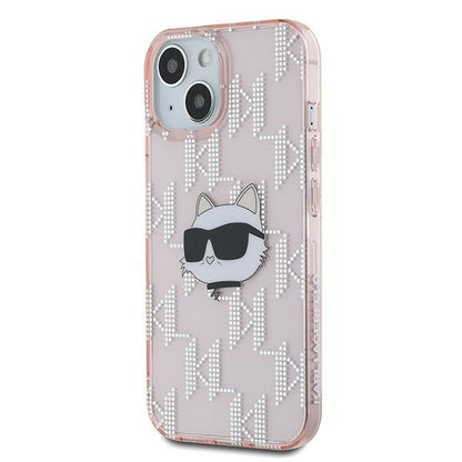 Étui pour Apple iPhone 15, Karl Lagerfeld, IML Luxury Monogram Choupette's Head, Rose