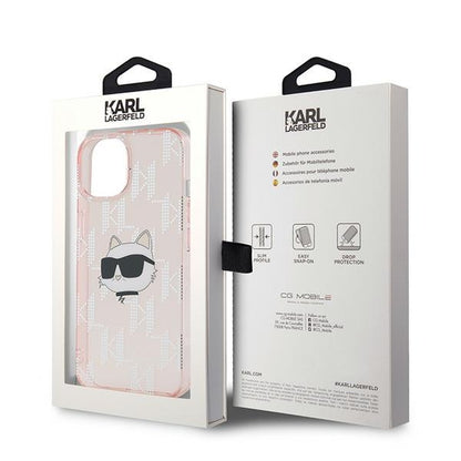 Étui pour Apple iPhone 15, Karl Lagerfeld, IML Luxury Monogram Choupette's Head, Rose