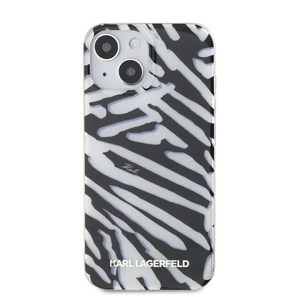 Hülle für Apple iPhone 15, Karl Lagerfeld, IML Luxury Zebra Muster mit Trageriemen, Schwarz
