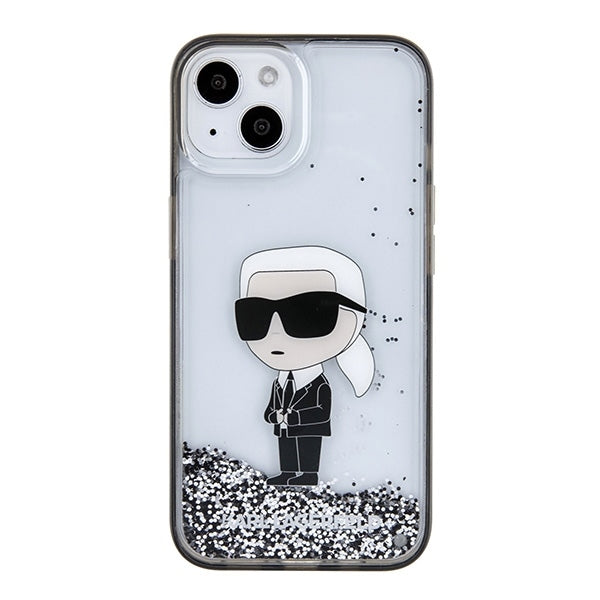 Étui pour Apple iPhone 15, Karl Lagerfeld, Liquid Glitter Ikonik Karl, Transparent