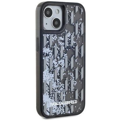 Étui pour Apple iPhone 15, Karl Lagerfeld, Monogramme à Paillettes Liquides, Noir
