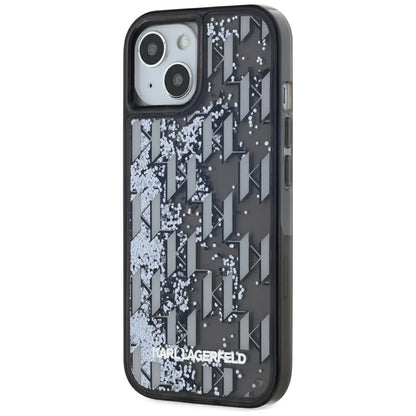 Étui pour Apple iPhone 15, Karl Lagerfeld, Monogramme à Paillettes Liquides, Noir