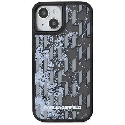 Étui pour Apple iPhone 15, Karl Lagerfeld, Monogramme à Paillettes Liquides, Noir