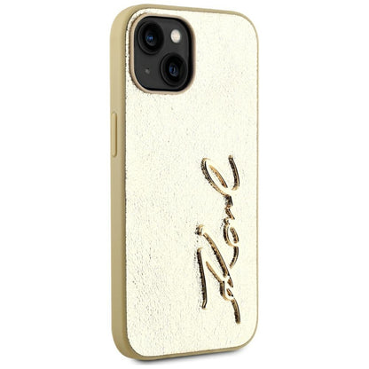 Étui pour Apple iPhone 15, Karl Lagerfeld, Signature Métallique, Doré