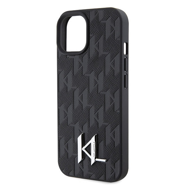 Hoes voor Apple iPhone 15, Karl Lagerfeld, Monogram Hot Stamp Metal Logo, Zwart