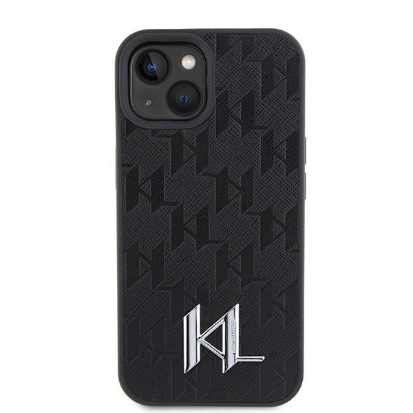 Hoes voor Apple iPhone 15, Karl Lagerfeld, Monogram Hot Stamp Metal Logo, Zwart