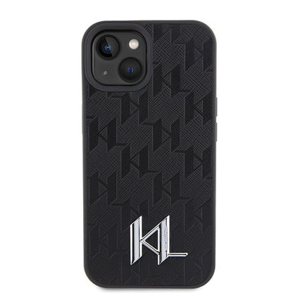 Hoes voor Apple iPhone 15, Karl Lagerfeld, Monogram Hot Stamp Metal Logo, Zwart