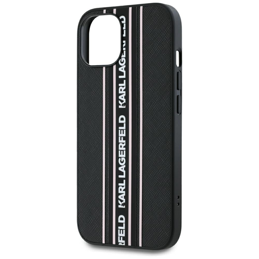 Étui pour Apple iPhone 15, Karl Lagerfeld, Saffiano Athleisure Stripes avec sangle, Rose