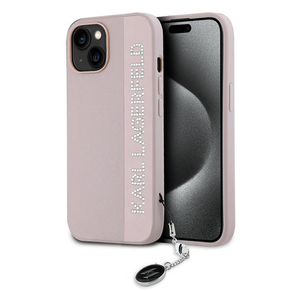 Hoes voor Apple iPhone 15, Karl Lagerfeld, Saffiano Rhinestones & Charm, Roze