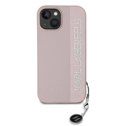 Hoes voor Apple iPhone 15, Karl Lagerfeld, Saffiano Rhinestones & Charm, Roze