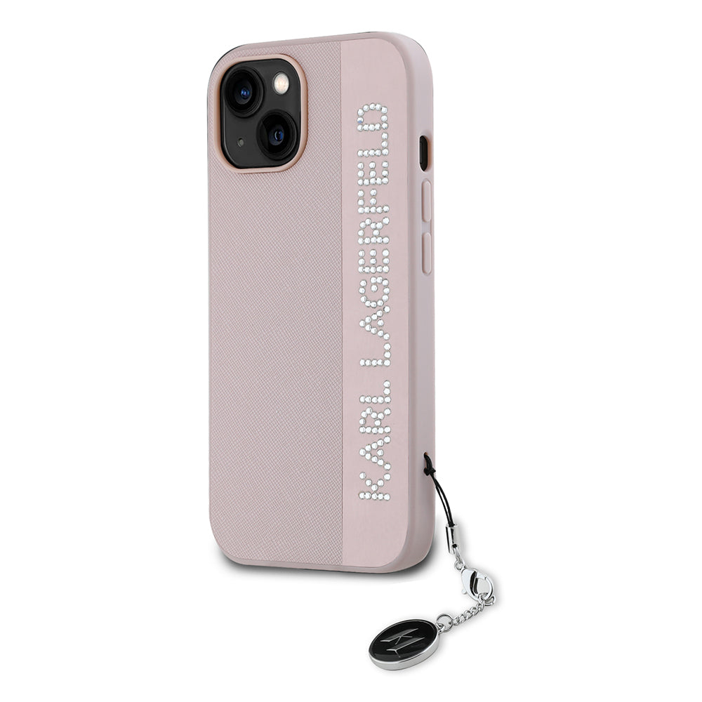 Hoes voor Apple iPhone 15, Karl Lagerfeld, Saffiano Rhinestones & Charm, Roze