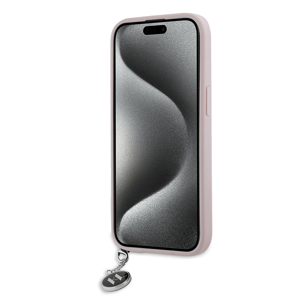 Hoes voor Apple iPhone 15, Karl Lagerfeld, Saffiano Rhinestones & Charm, Roze