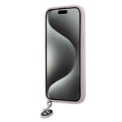 Hoes voor Apple iPhone 15, Karl Lagerfeld, Saffiano Rhinestones & Charm, Roze