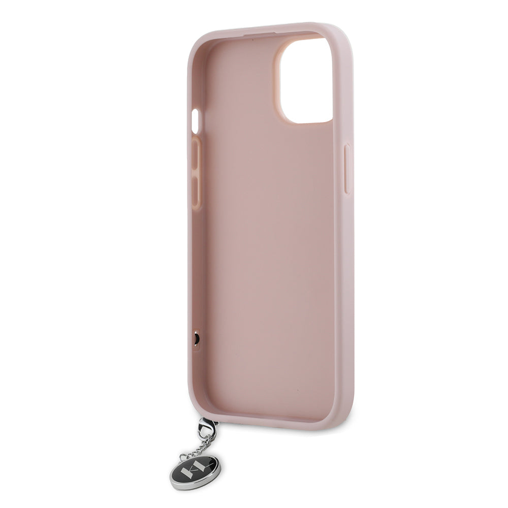 Hoes voor Apple iPhone 15, Karl Lagerfeld, Saffiano Rhinestones & Charm, Roze