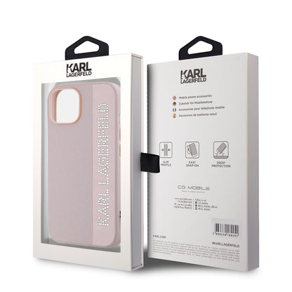 Hoes voor Apple iPhone 15, Karl Lagerfeld, Saffiano Rhinestones & Charm, Roze