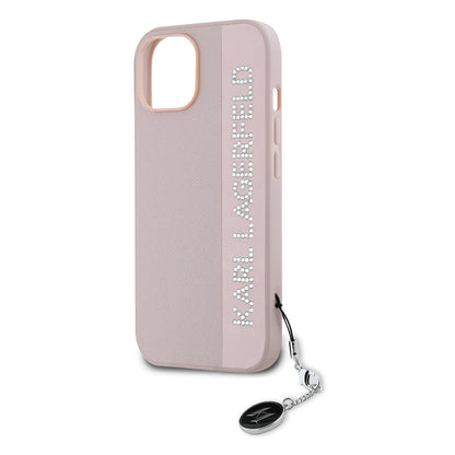 Hoes voor Apple iPhone 15, Karl Lagerfeld, Saffiano Rhinestones & Charm, Roze