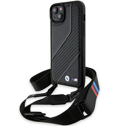 Case for Apple iPhone 15 Plus, BMW, M Edition Carbon Stripe & Strap, Black